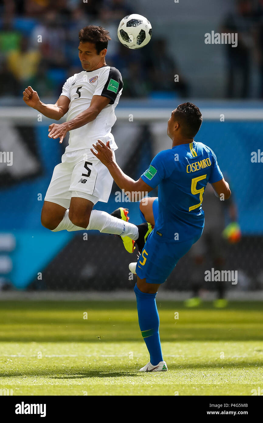 St Petersburg, Russia. 22nd June, 2018. Celso Borges of Costa Rica and Casemiro of Brazil during the 2018 FIFA World Cup Group E match between Brazil and Costa Rica at Saint Petersburg Stadium on June 22nd 2018 in Saint Petersburg, Russia. (Photo by Daniel Chesterton/phcimages.com) Credit: PHC Images/Alamy Live News Stock Photo