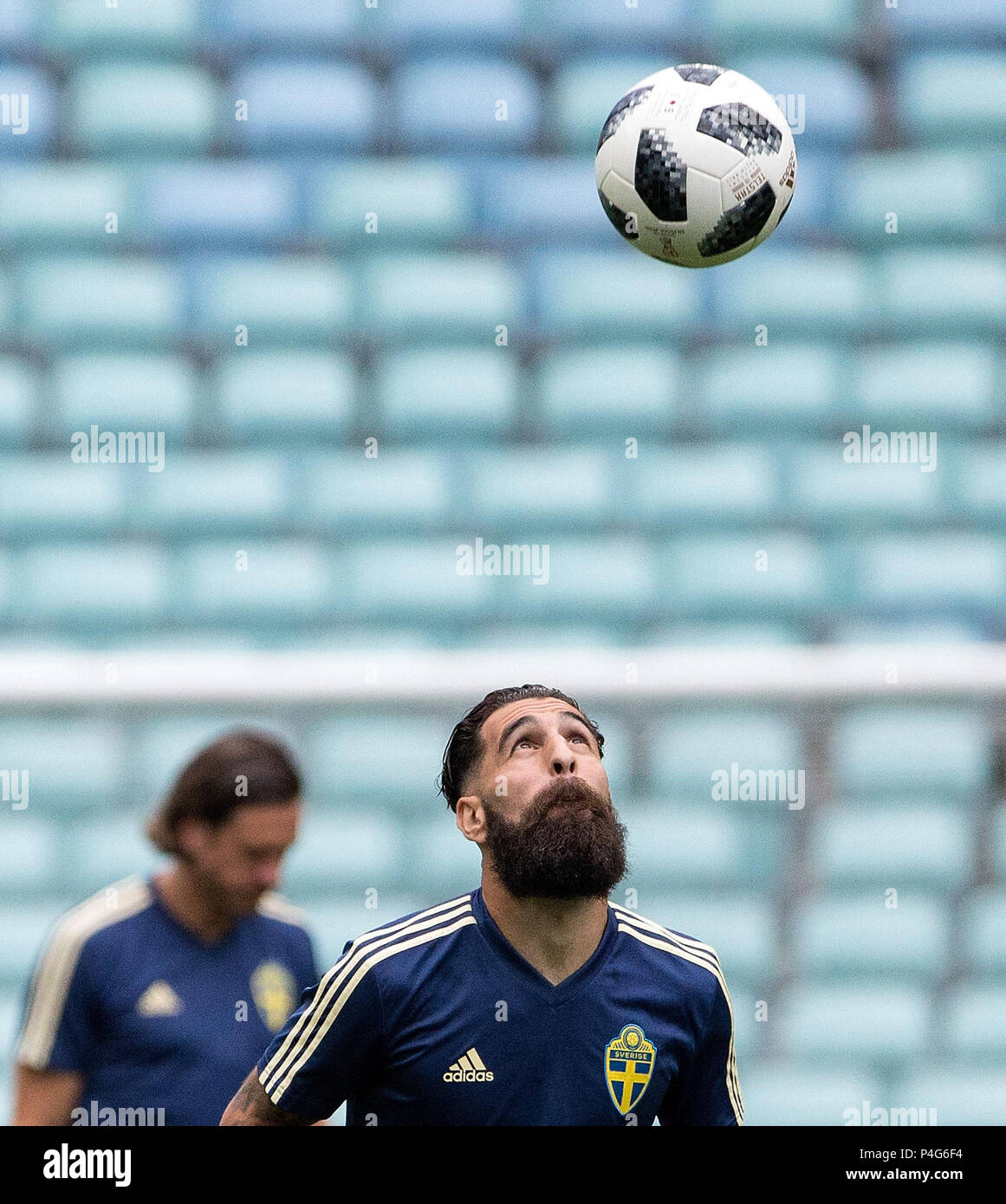 Sochi, Russia. 22nd June, 2018. Jimmy Durmaz (R) of Sweden attends a training session during the 2018 FIFA World Cup in Sochi, Russia, on June 22, 2018. Credit: Li Ming/Xinhua/Alamy Live News Stock Photo