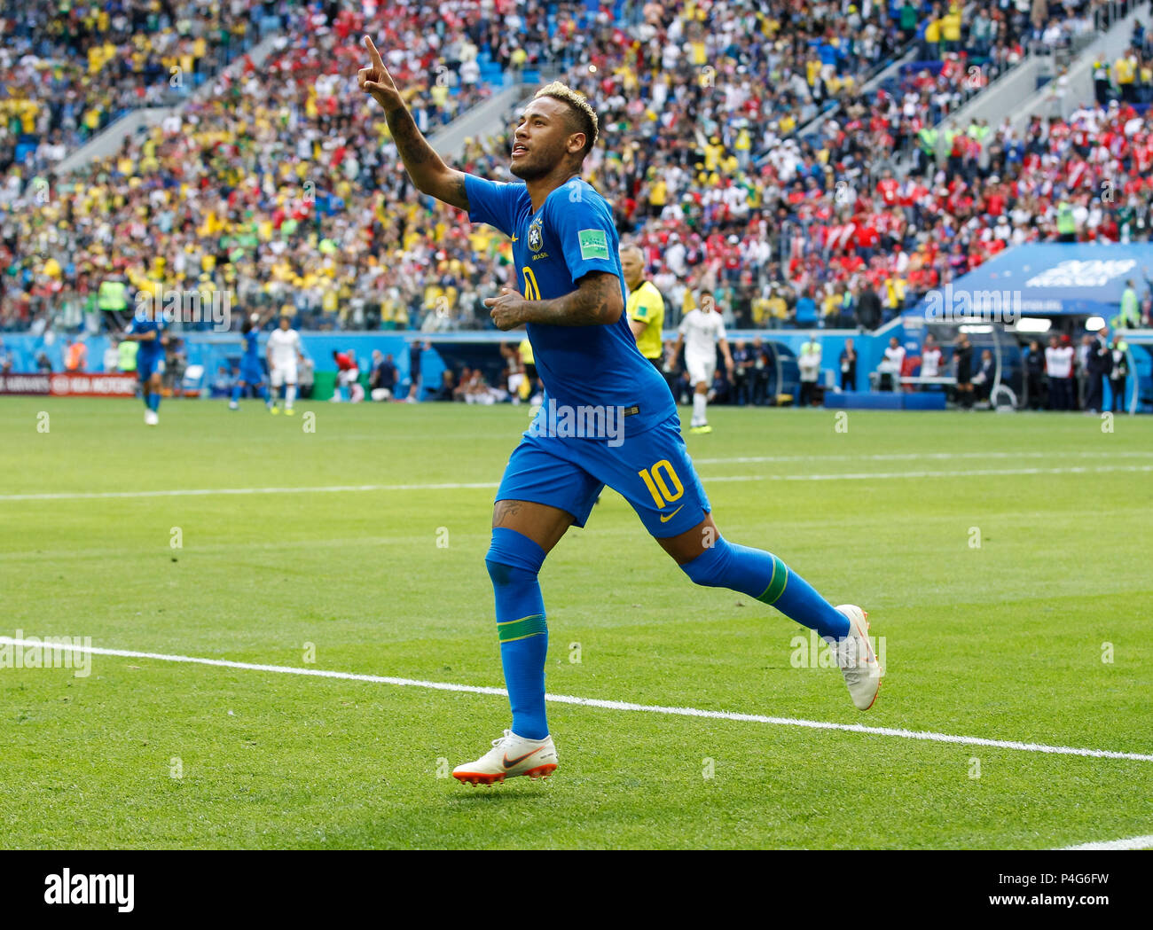 St Petersburg, Russia. 22nd June, 2018. Neymar of Brazil celebrates after scoring his side's second goal to make the score 2-0 during the 2018 FIFA World Cup Group E match between Brazil and Costa Rica at Saint Petersburg Stadium on June 22nd 2018 in Saint Petersburg, Russia. (Photo by Daniel Chesterton/phcimages.com) Credit: PHC Images/Alamy Live News Stock Photo
