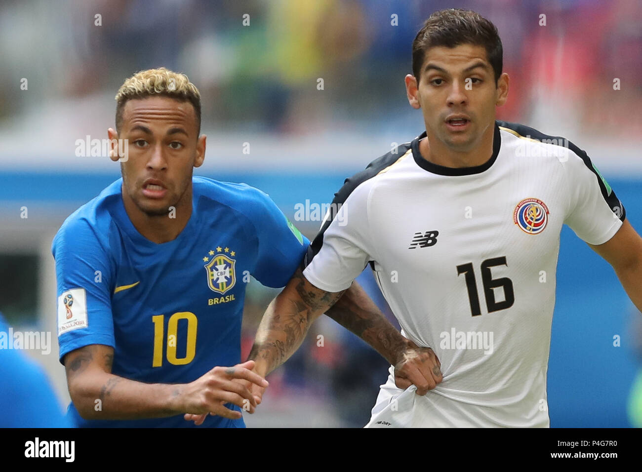 SÃO PETERSBURGO, MO - 22.06.2018: BRAZIL VS. COSTA RICA - Neymar and Cristian Gamboa during the match between Brazil and Costa Rica for the 2018 World Cup held at Zenit Arena in St. Petersburg, Russia. (Photo: Ricardo Moreira/Fotoarena) Stock Photo