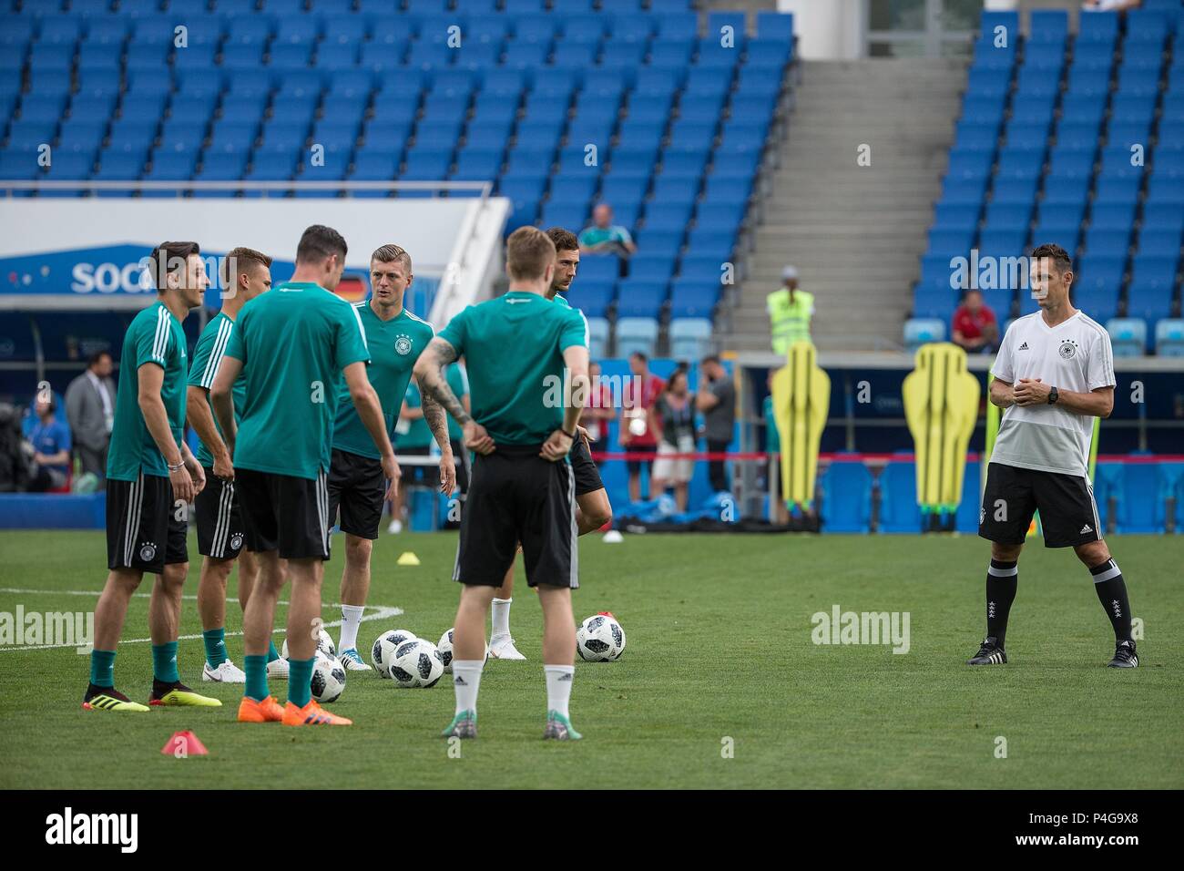 (180622) -- SOCHI, June 22, 2018 (Xinhua) -- Coaching assistant Miroslav Klose (1st R) of Germany attends a training session prior to the 2018 FIFA World Cup Group F match between Germany and Sweden in Sochi, Russia, on June 22, 2018. (Xinhua/Li Ming) Stock Photo