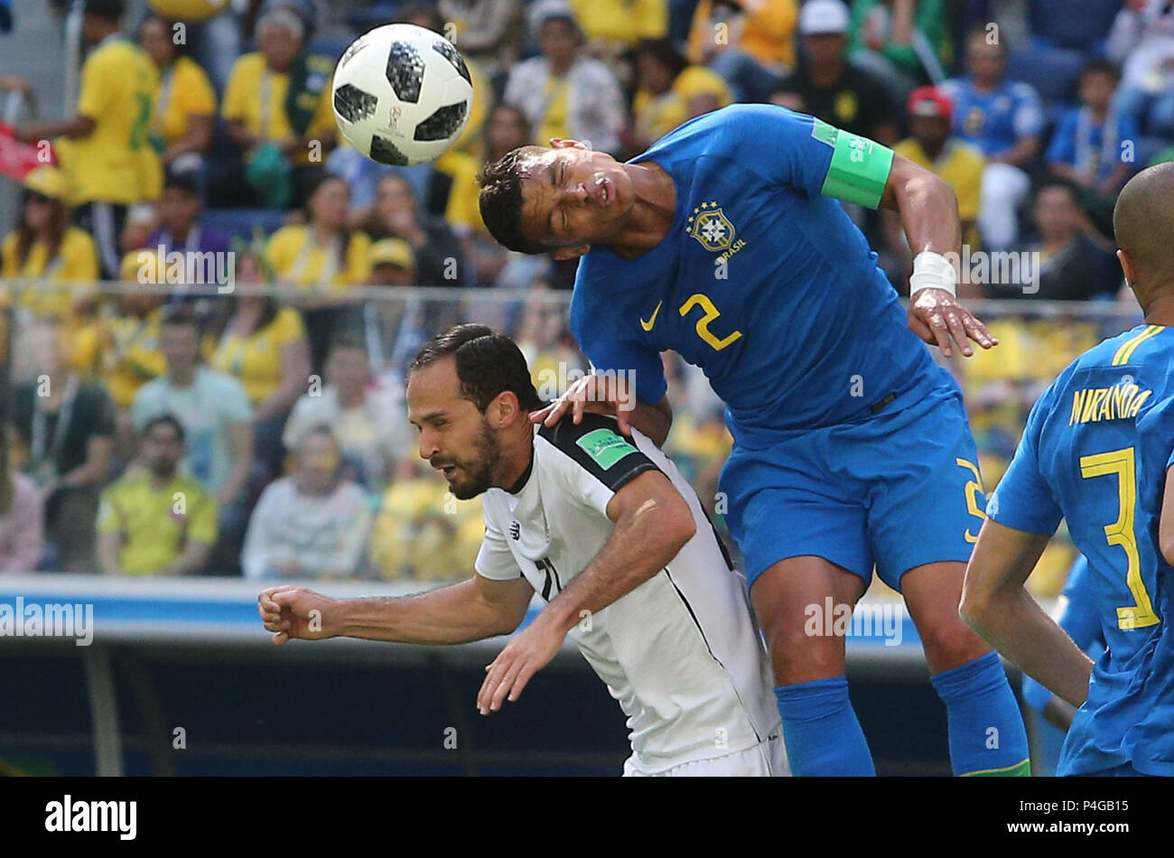 Saint Petersburg, Russian. 22nd June, 2018. 22.06.2018. Saint Petersburg, Russian:MARCOS URENA, THIAGO SILVA in action during the Fifa World Cup Russia 2018, Group E, football match between BRAZIL V COSTARICA in Saint Petersburg Stadium. Credit: Independent Photo Agency/Alamy Live News Stock Photo