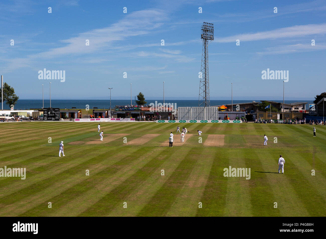 View of St Helen's, home of Swansea Cricket and Football Club towards the Mumbles Road on a hot summer's day Stock Photo