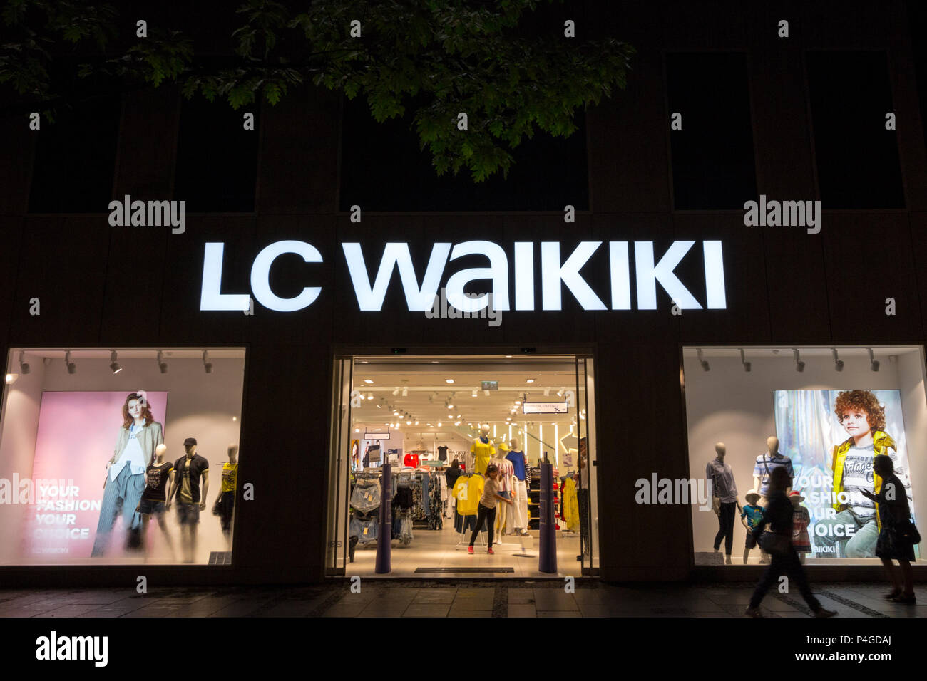 BELGRADE, SERBIA - JUNE 15, 2018: Logo of the main LC store in Belgrade. LC Waikiki is a clothing fashion label, originately French, now belonging to  Stock Photo