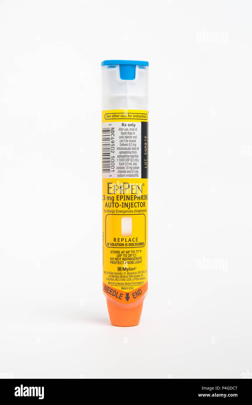 SAINT LOUIS, UNITED STATES AUGUST 24, 2016 EpiPen autoinjector used