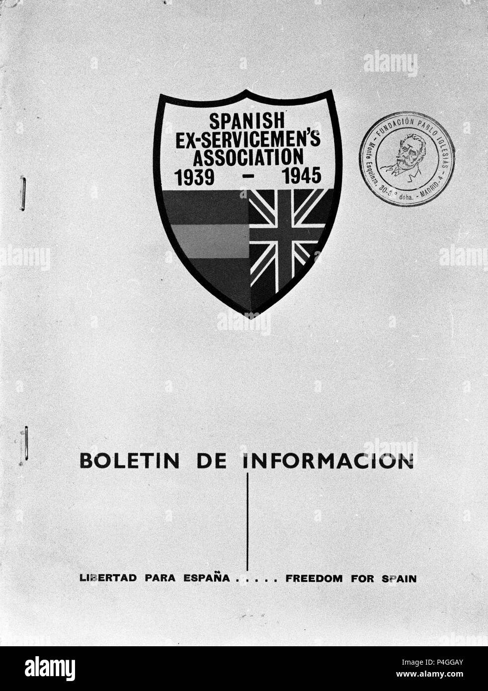 BOLETIN DE INFORMACION DE LA ASOCIACION DE EX- MILITARES ESPAÑOLES 1939- 1945. Location: FUNDACION PABLO IGLESIAS, MADRID, SPAIN. Stock Photo