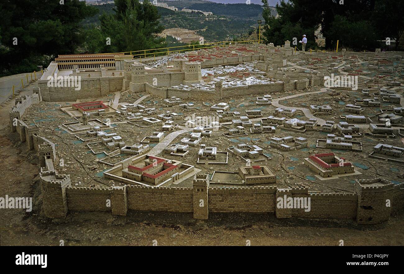 MAQUETA DE LA CIUDAD DE JERUSALEN EN TIEMPOS DE CRISTO - TEMPLO DE SALOMON  JUNTO A LA FORTALEZA ANTONIA. Location: HOTEL HOLYLAND, ISRAEL Stock Photo  - Alamy