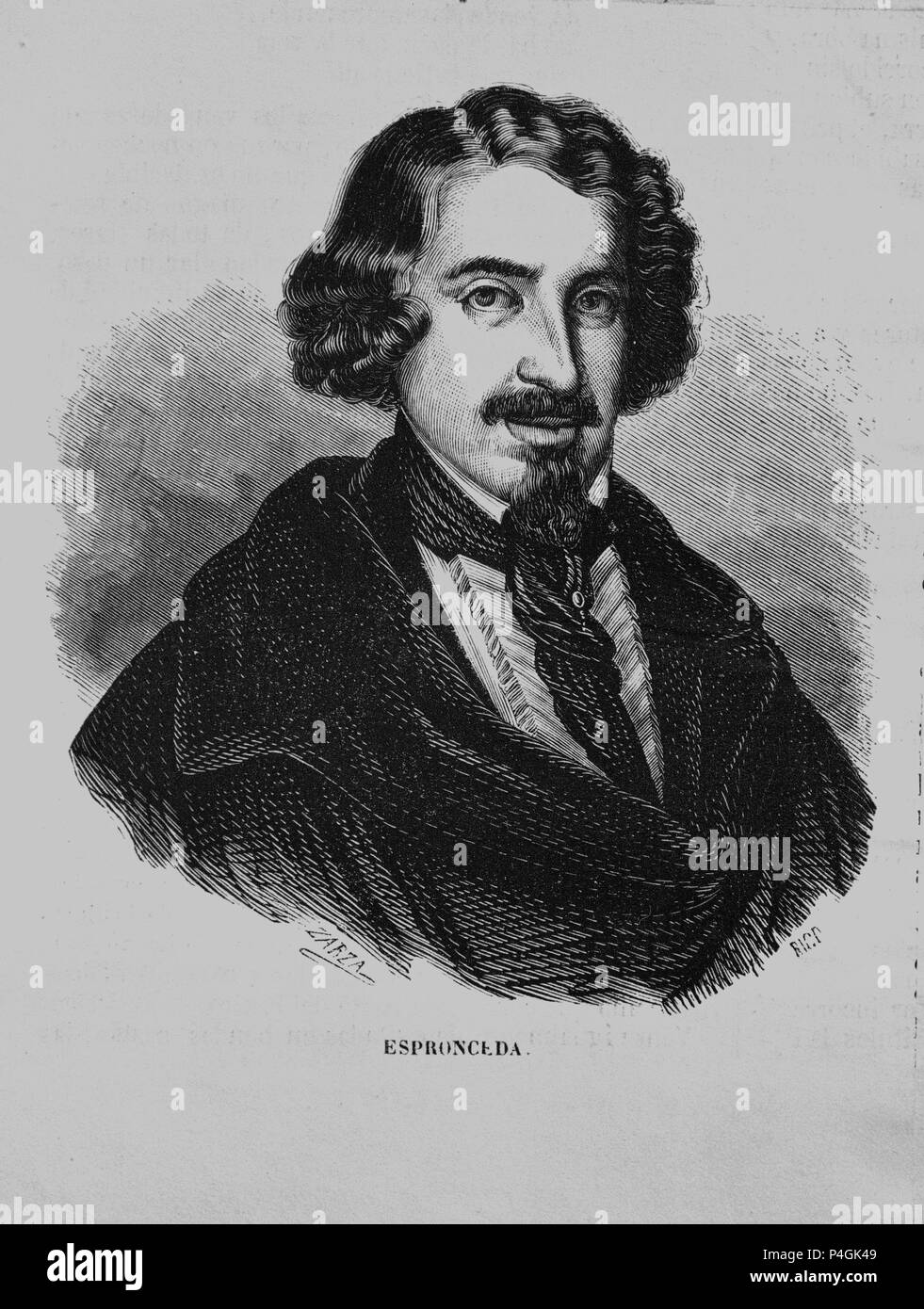 'Portrait of José de Espronceda', 19th century, Etching. Author ZARZA