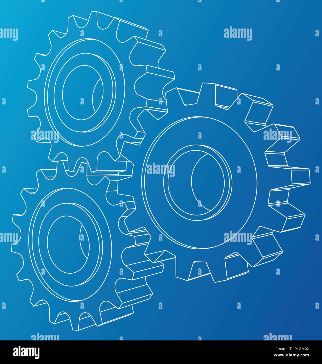 Cogs and Gears. Vector rendering of 3d. Wireframe style Stock Vector