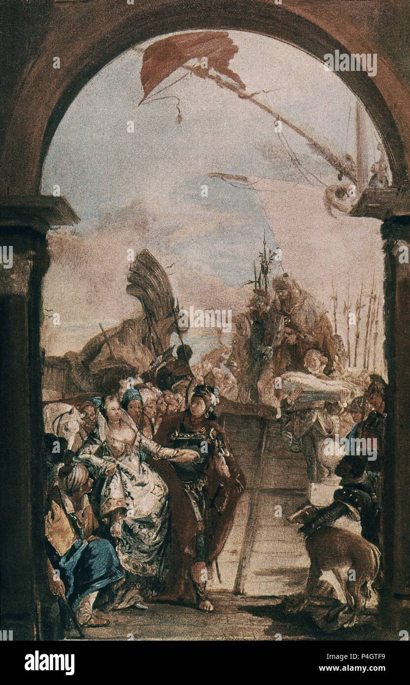 EL EMBARCO-BOCETO PARA FRESCO EN VENECIA. Author: Giambattista Tiepolo (1696-1770). Location: MUSEUM OF FINE ARTS, STRASBOURG, FRANCE. Stock Photo