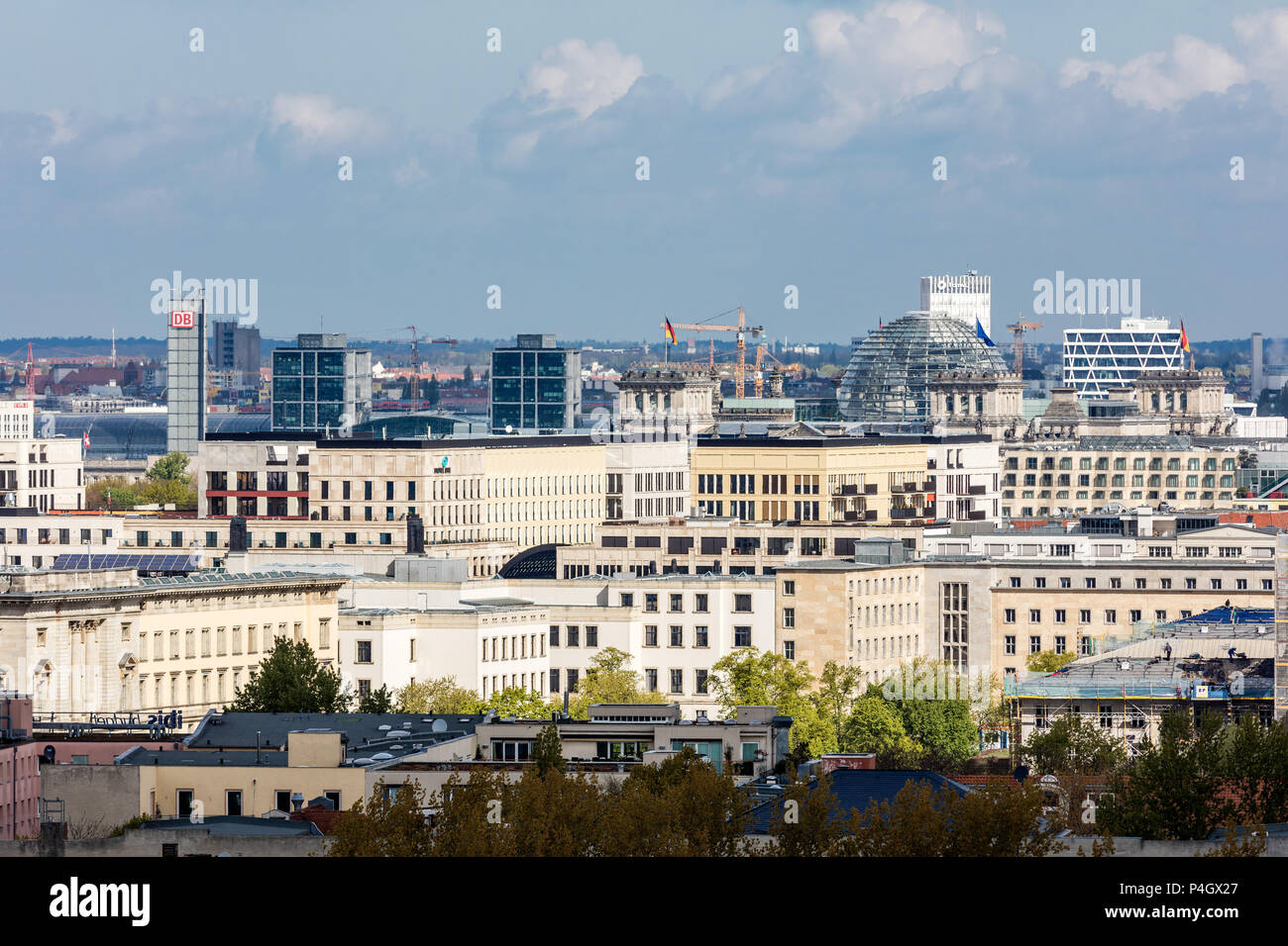 Berlin, Germany, buildings in Kreuzberg and Mitte, in the background the main station and the Reichstag dome Stock Photo