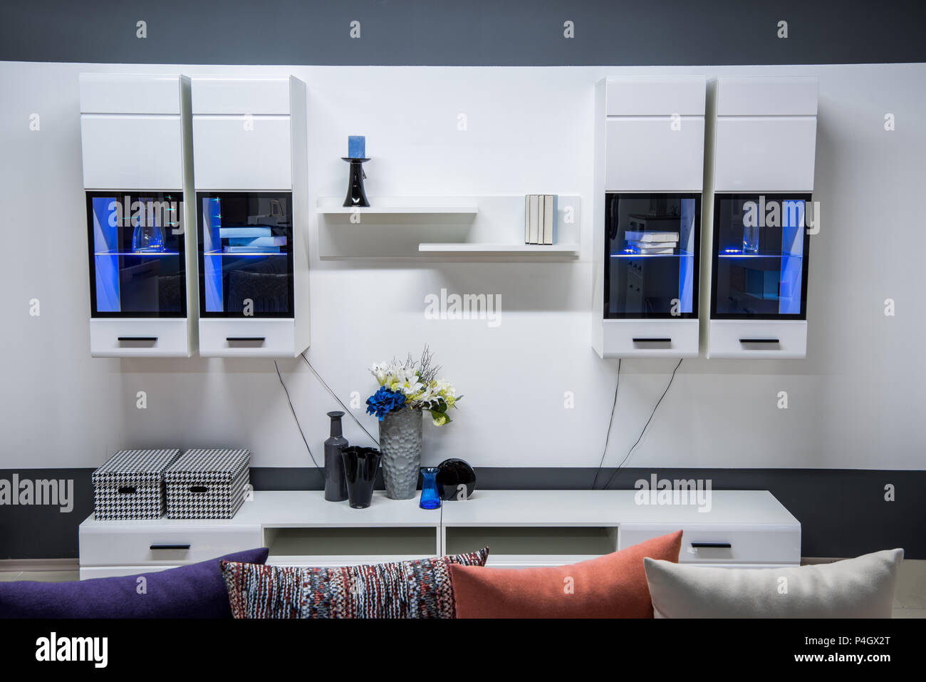 modern living room interior with closet and shelves Stock Photo - Alamy