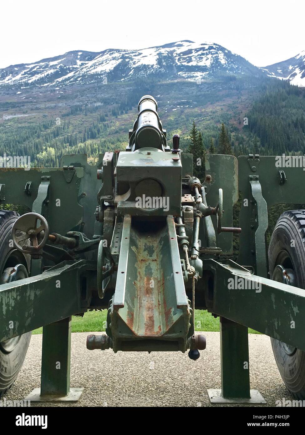 Avalanche Management Canon artillery in Canada's Rocky Mountains Stock Photo