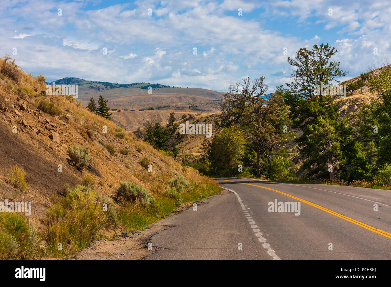 US highway 89, Scenic road from Gardiner, Montana to Mammoth Hot Springs in Yellowstone National Park. Stock Photo