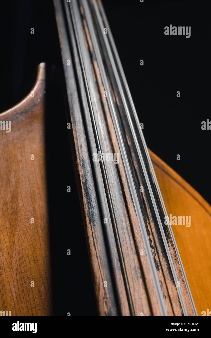 close-up shot of contrabass viol isolated on black Stock Photo