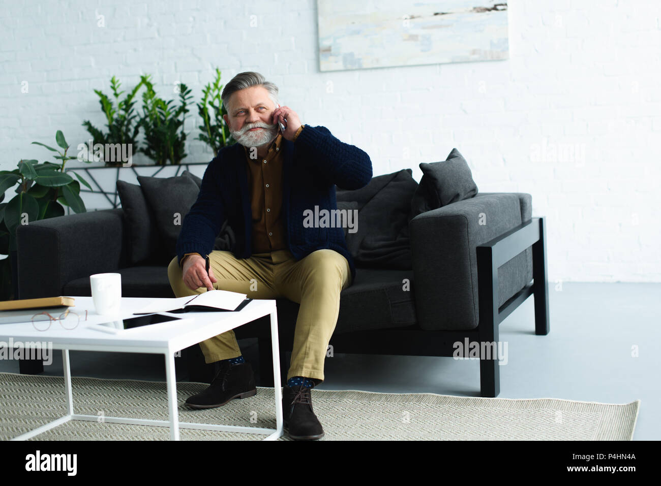 Bearded senior man sitting on hi-res stock photography and images - Alamy