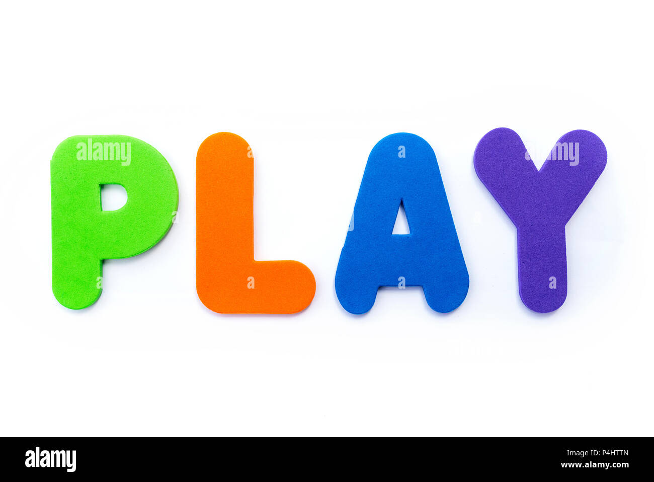 The word PLAY spelt in multi-coloured letters. Stock Photo