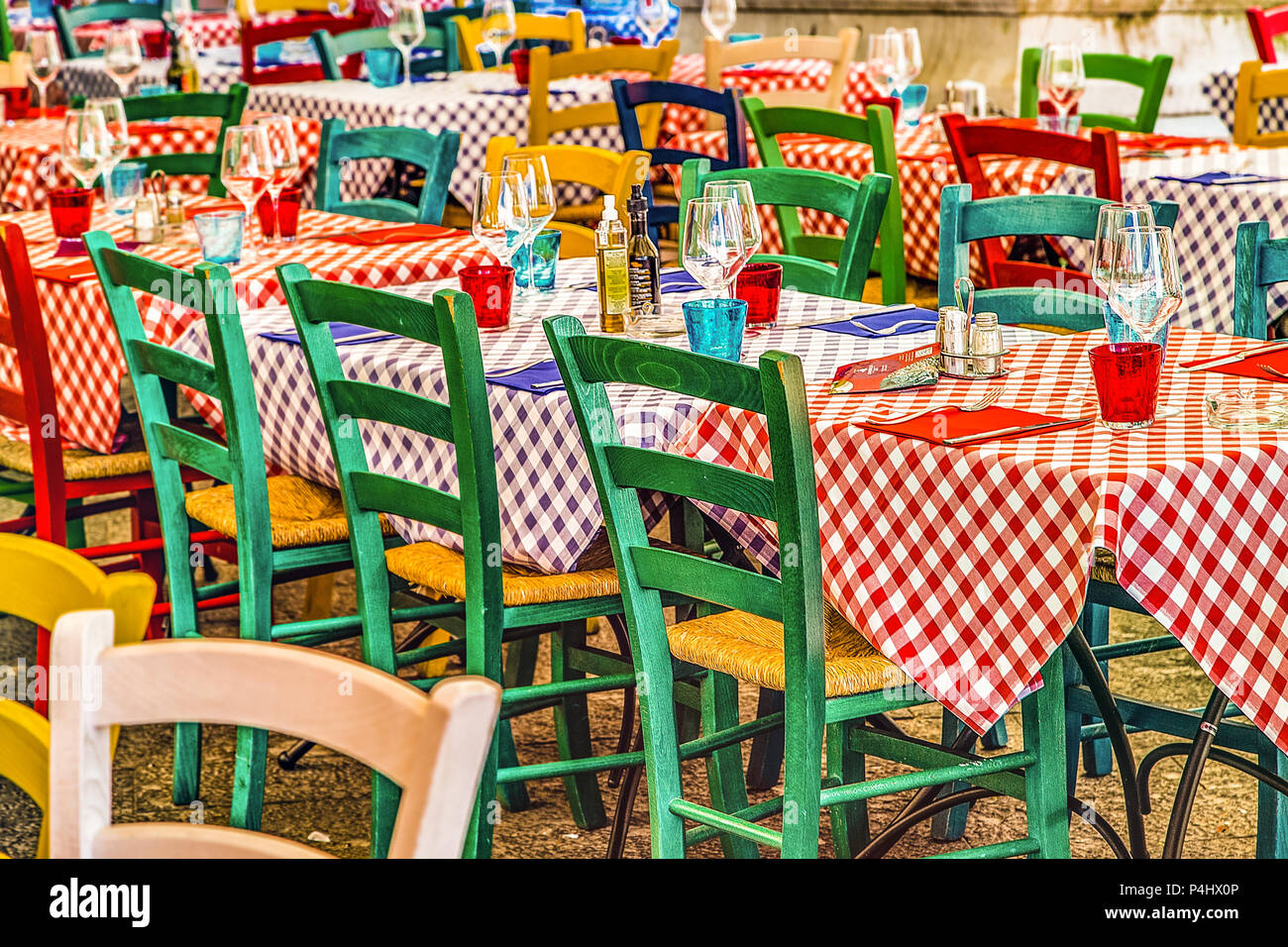 colorful tables in Italian restaurant Stock Photo - Alamy