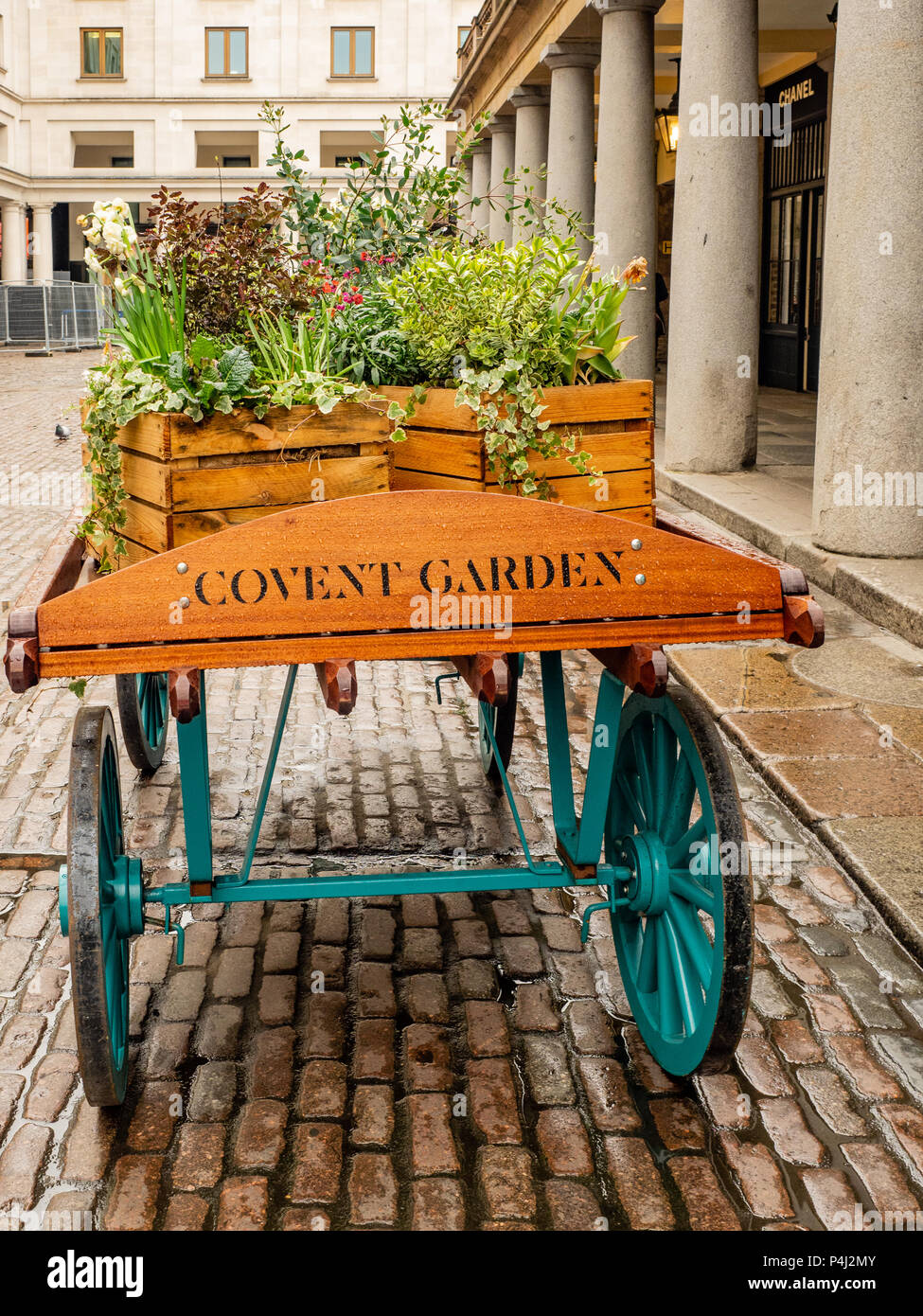 covent garden market flower cart, london, england, uk stock photo