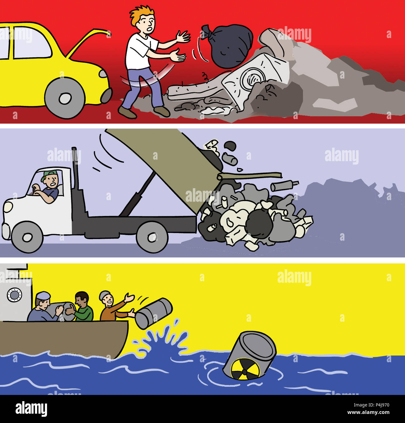 people isposing of garbage, trash illegally. Destroying the environment ...
