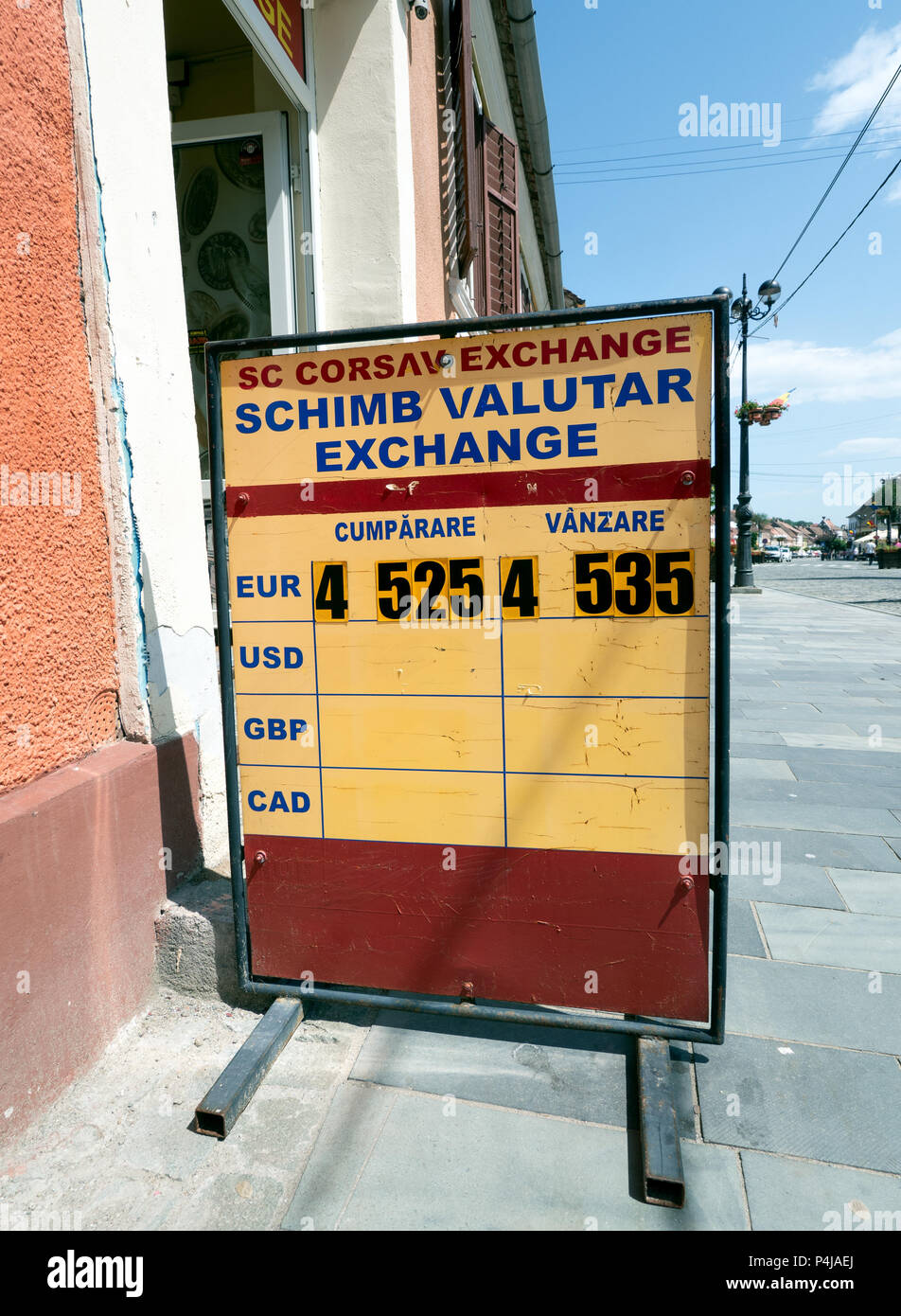 Romanian Leu / Euro exchange rate board Stock Photo - Alamy