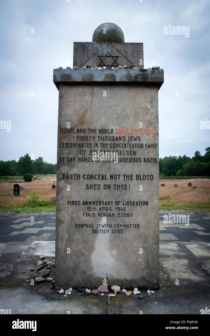The Jewish Memorial at the site of the former camp of Bergen-Belsen, Lower Saxony, Germany. Stock Photo