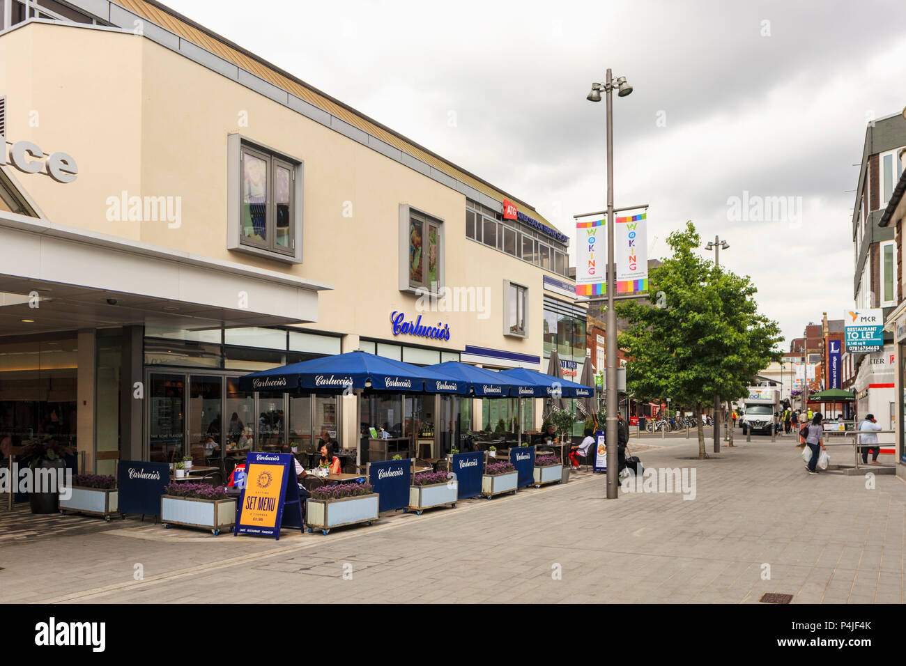 Carluccio's restaurant in Commercial Way, a pedestrianised street in the town centre of Woking, a town in Surrey, southeast England, UK Stock Photo