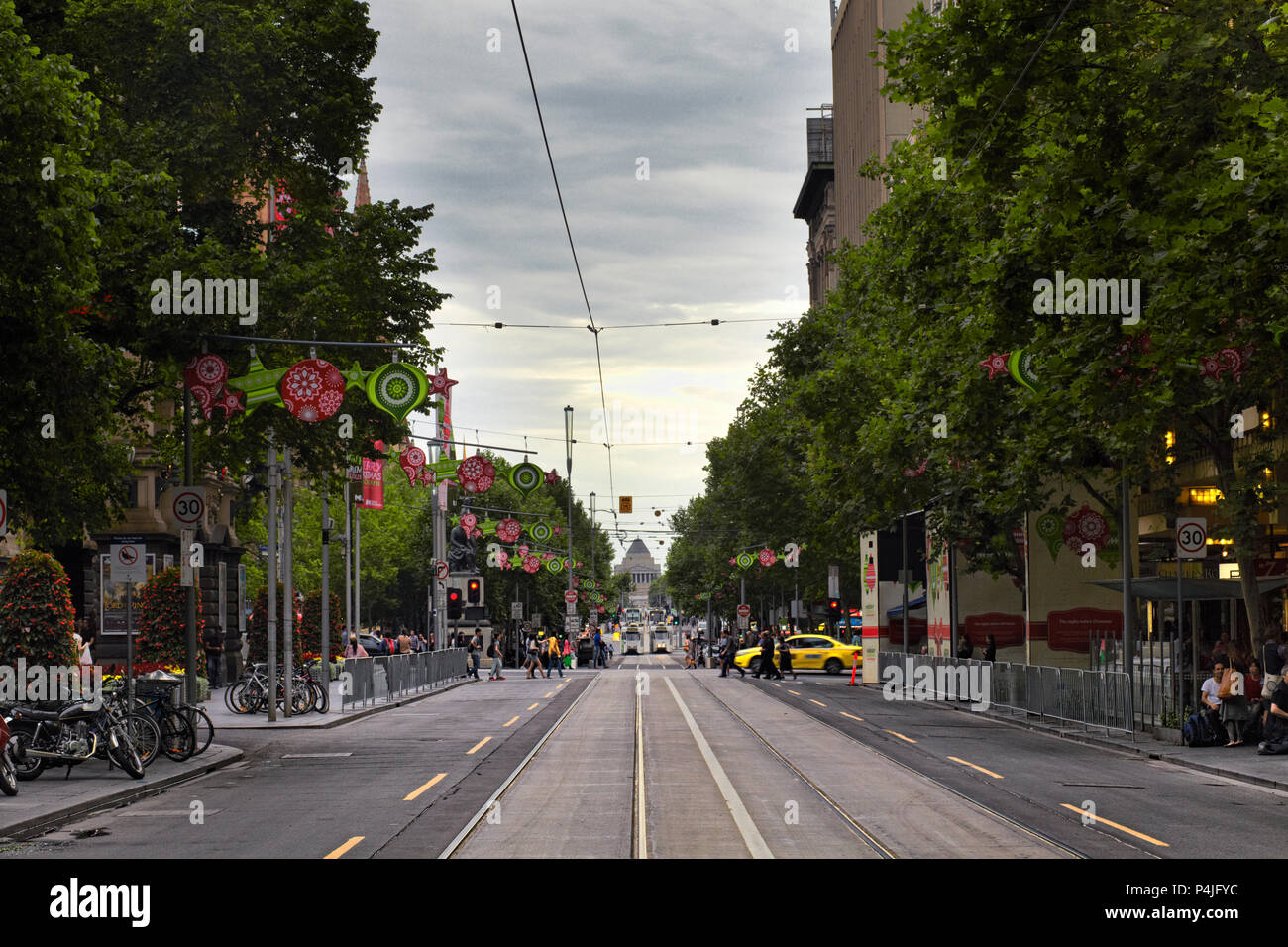 Melbourne cityscape and tram. Melbourne has the largest urban tramway 