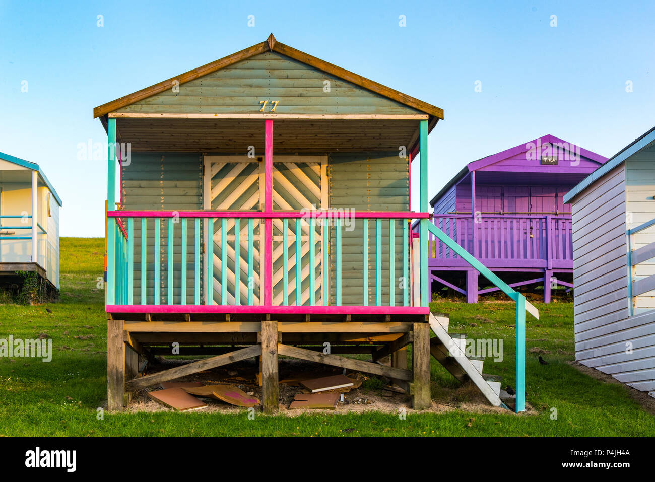 Colourful Beach Hut at Tankerton, near Whitstable, Kent, UK Stock Photo