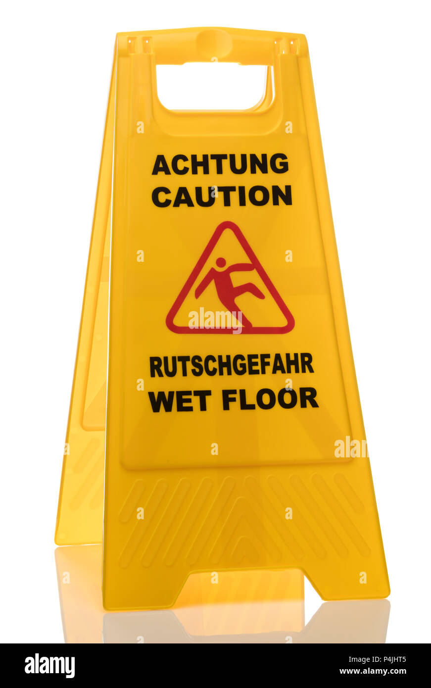 Yellow Caution Slippery Wet Floor Sign With English And