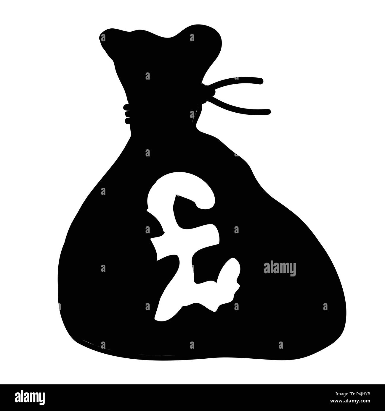 A black bag of cash with a British pound sign all isolated on a white background Stock Vector