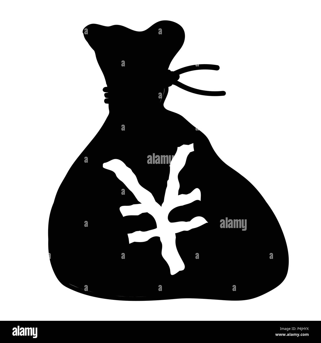 A black bag of cash with a Japanese Yen sign all isolated on a white background Stock Vector