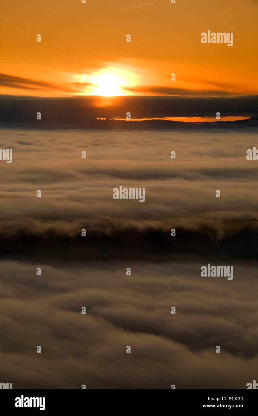 Fog sunrise from summit ridge, Mount Helena City Park, Helena, Montana