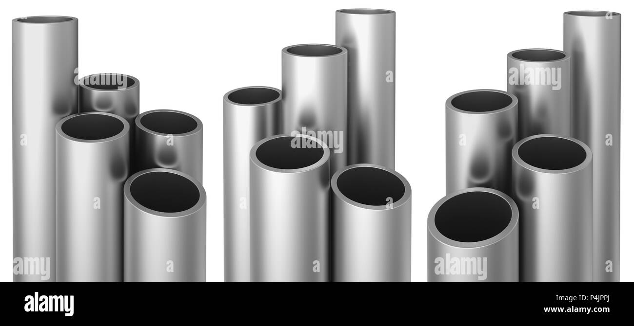 Set Steel or Aluminum pipes, isolated on white background. Industrial