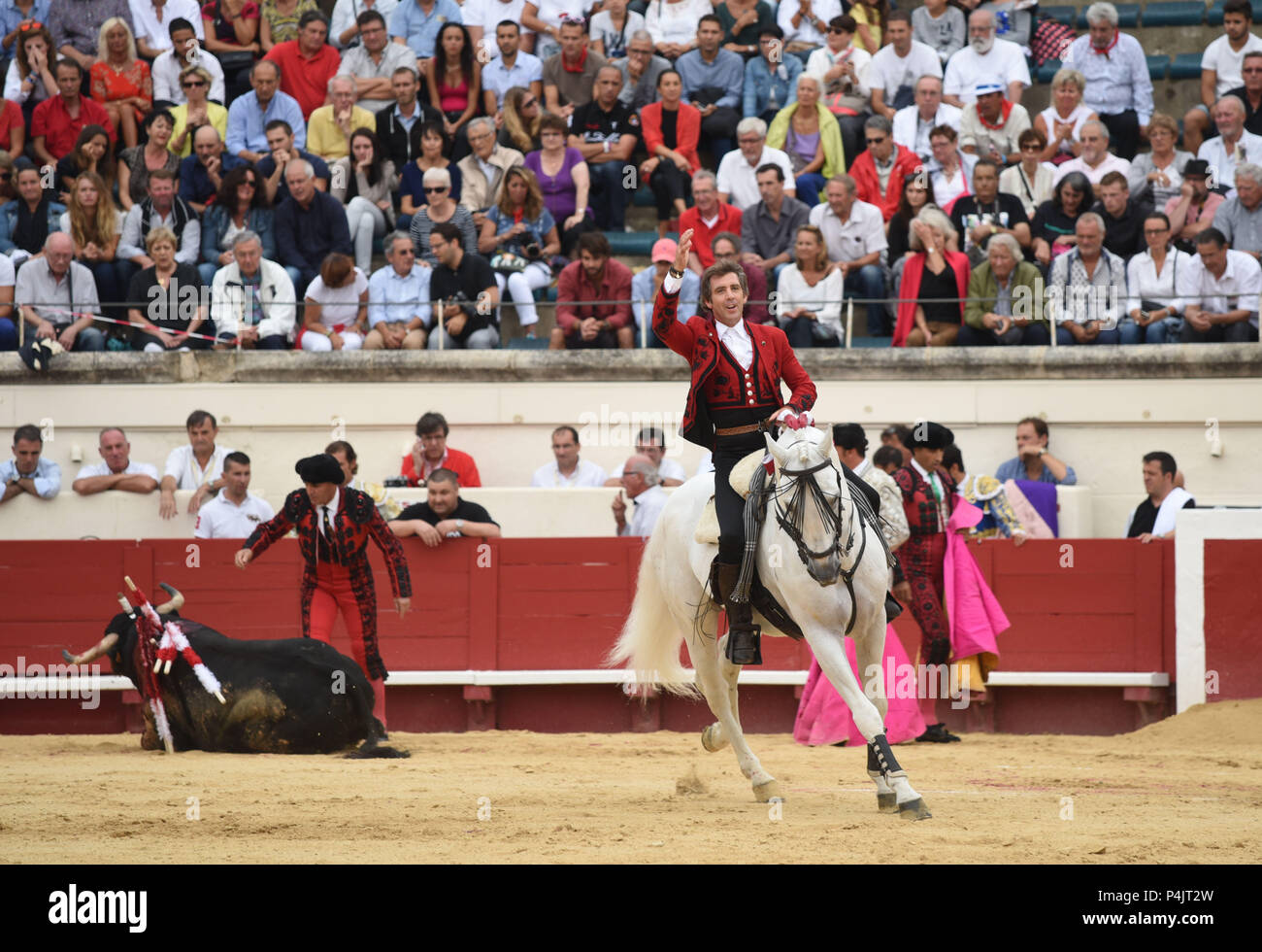August 13 2015 Beziers France Spanish Rejoneador Pablo Hermoso De Mendoza One Of The Most Famous Bullfighters On Horseback Performs During A Corrida In Beziers Despite Growing Opposition From Animal Right