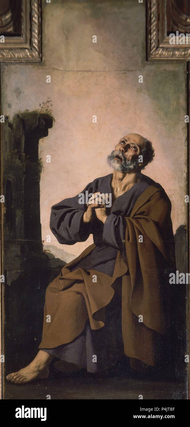 'The Repentance of Saint Peter', 1630-1635, Oil on canvas, 218 x 111 cm. Author: Francisco de Zurbaran (c. 1598-1664). Location: CATEDRAL-INTERIOR, SEVILLA, SEVILLE, SPAIN. Stock Photo