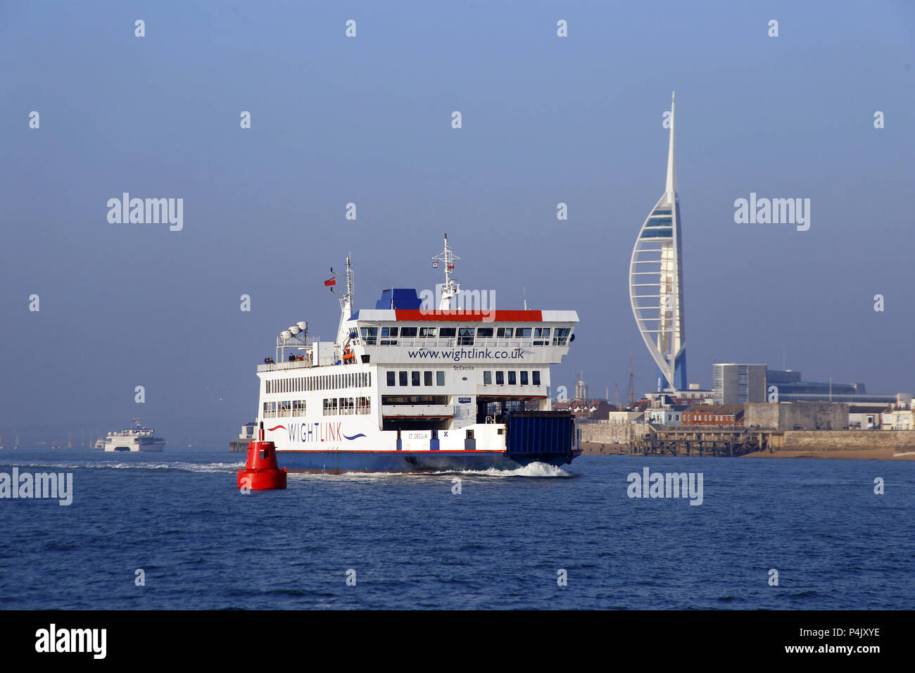 Wight Link Car Ferry St Cecilia leaving Portsmouth Harbour en route to the Isle of Wight Stock Photo