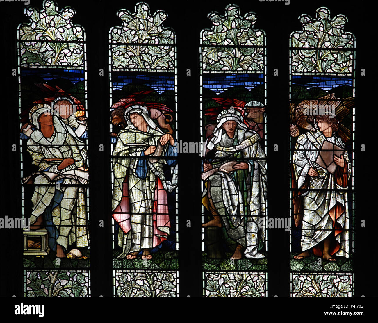 A stained glass window by Edward Burn-Jones depicting the Four Evangelists, St Michael'sChurch, Linlithgow, West Lothian, Scotland Stock Photo