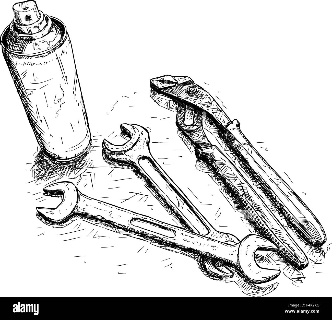 Vector Artistic Drawing Illustration of set of working tools Stock Vector
