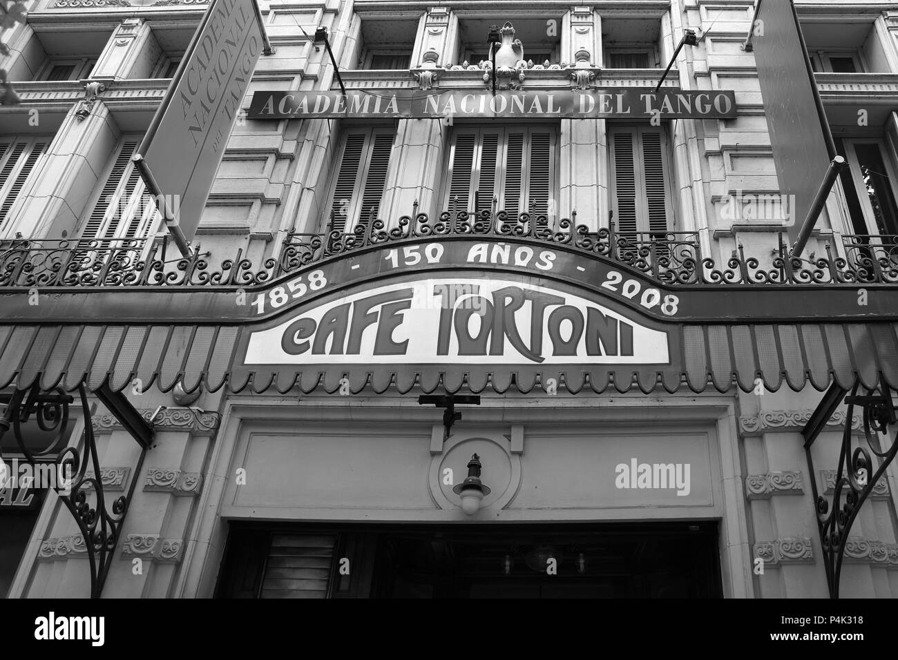 Argentina city Buenos Aires coffee shop facade architecture black white Stock Photo