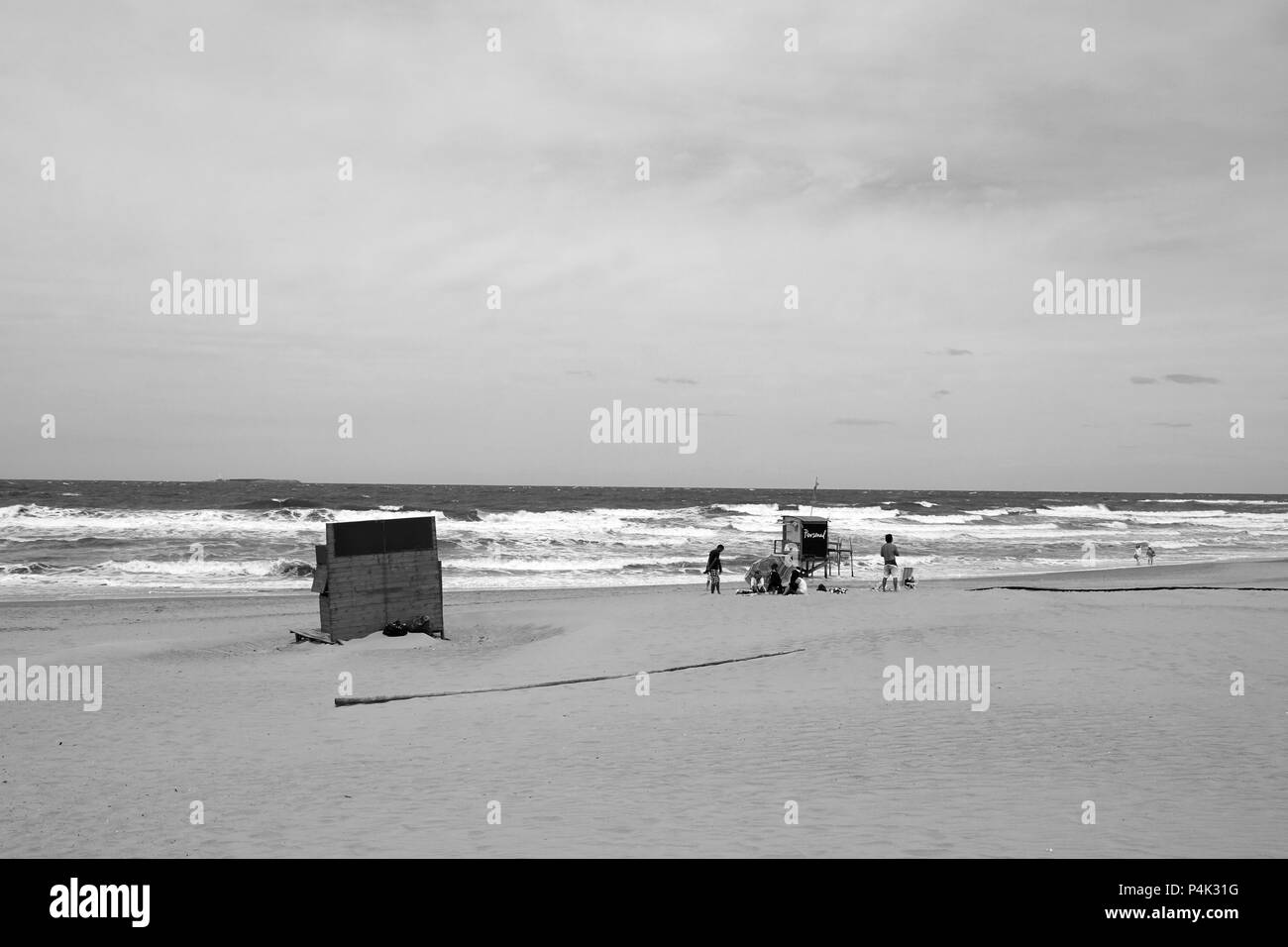 beach sand atlantic ocean  Uruguay black white Stock Photo