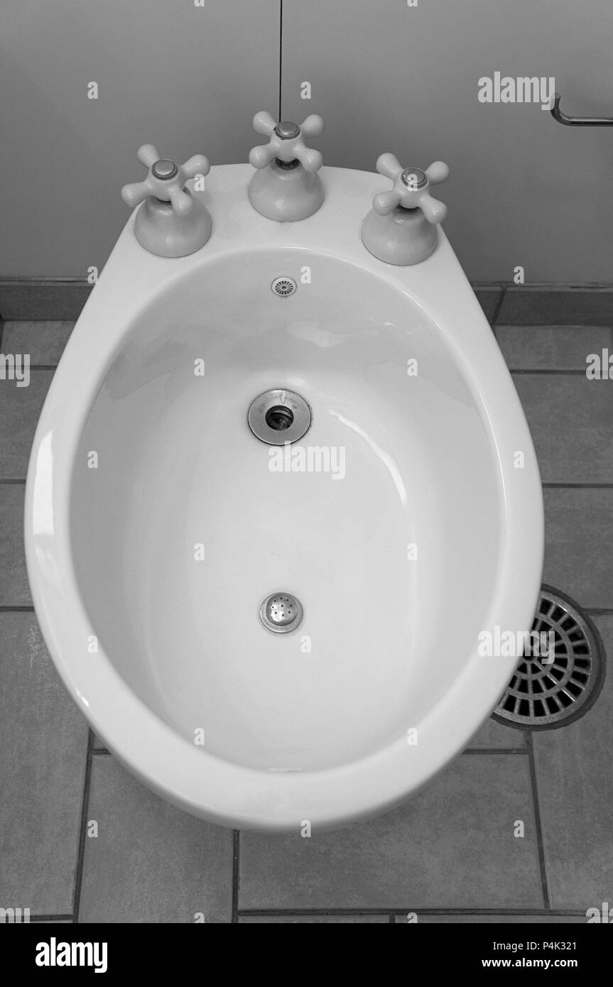 bidet bathroom ceramic clean sanitary nobody black white Stock Photo