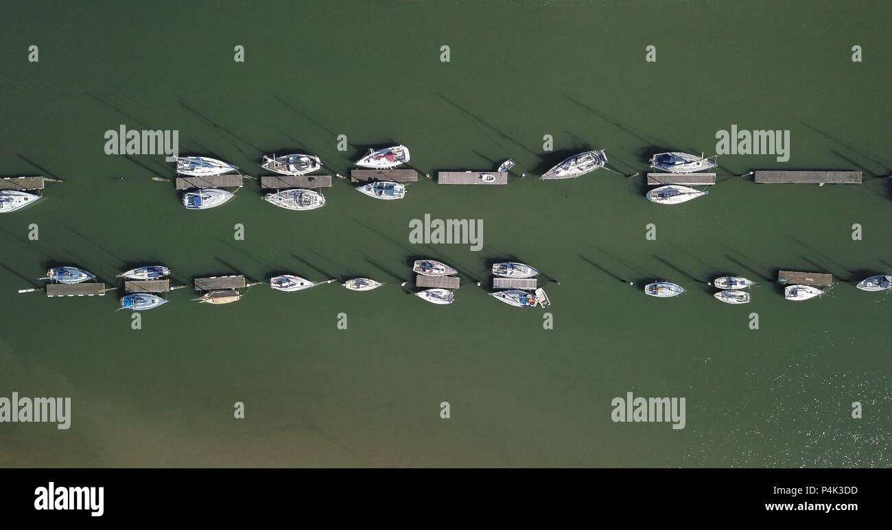 Aerial view of boats on the River Hamble, Southampton Stock Photo