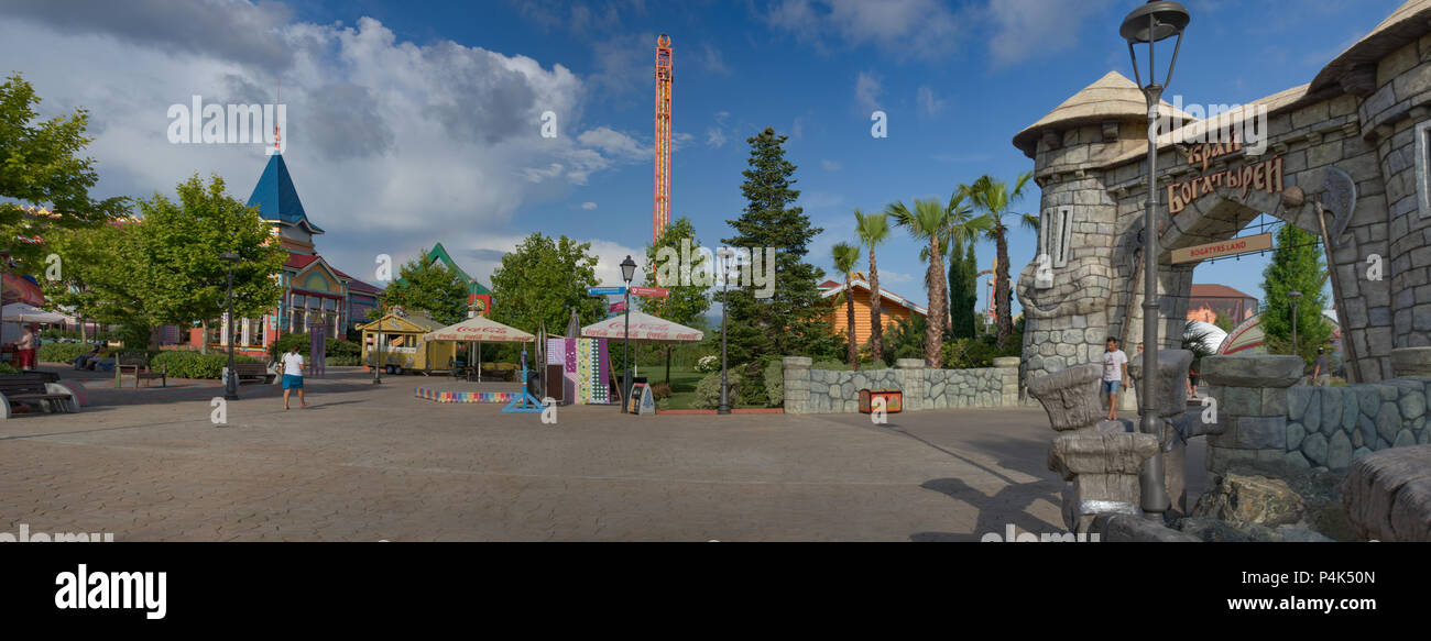 Sochi, Russia-June 19, 2018: Panorama of the amusement Park for children and adults. Stock Photo