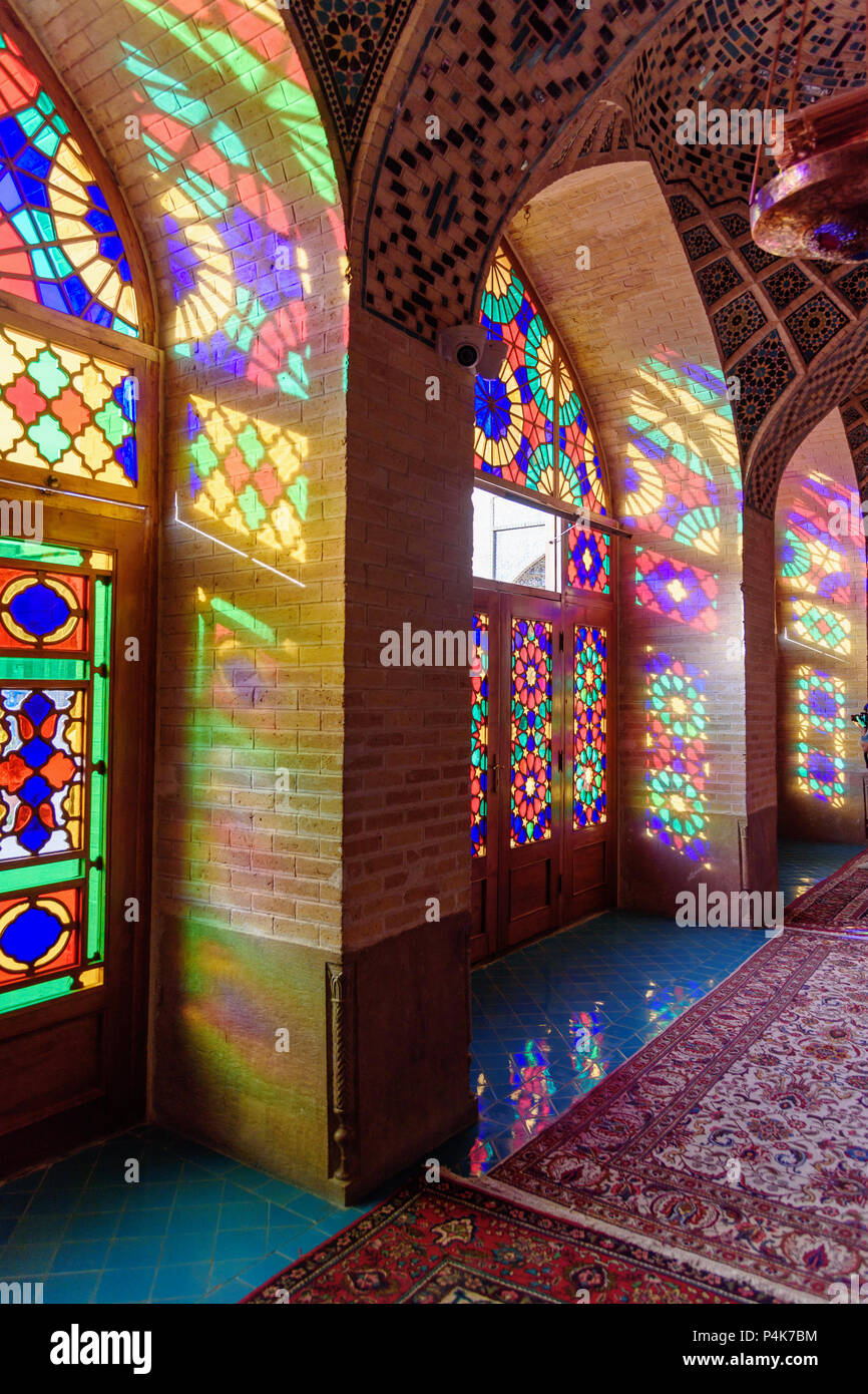 Stained glass window of Nasir OlMolk mosque, also famous as Pink