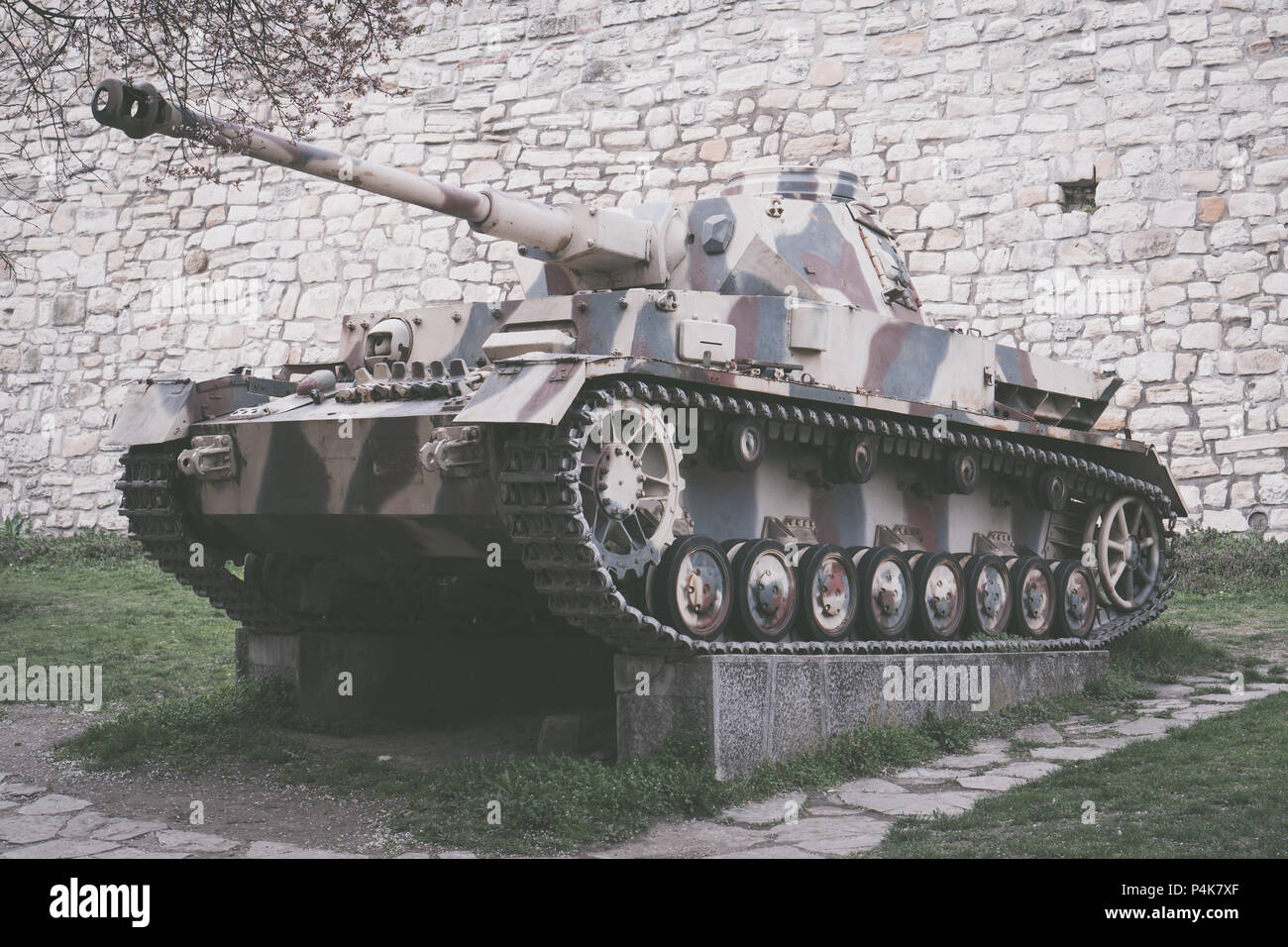 German medium tank Panzer IV or Panzerkampfwagen IV from Second World War exhibited in open space Stock Photo