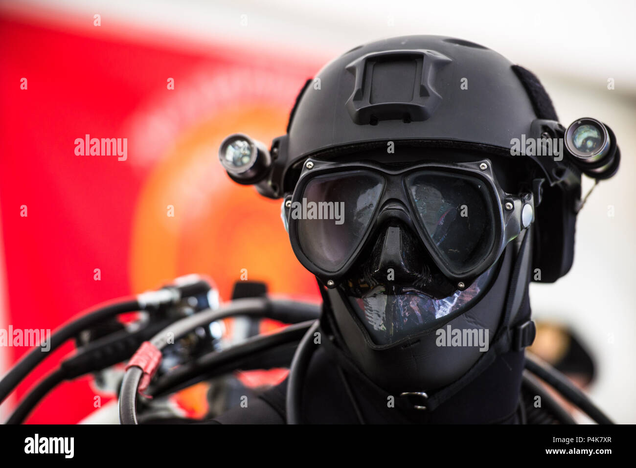 Tactical diving helmet of combat diving suit for police and army diving missions Stock Photo