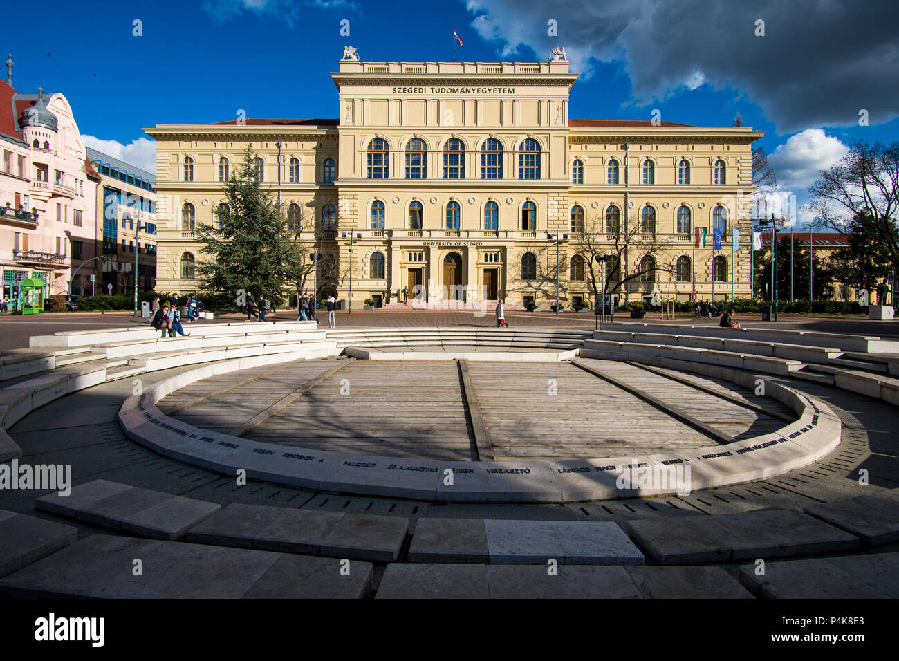 Szeged, Hungary - March 13, 2018: Dugonics square in the center of Szeged with University building on the right Stock Photo