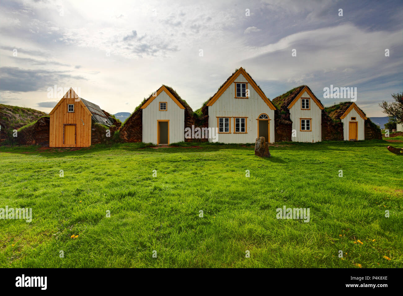 Lawn covering housee, iceland original buildings Stock Photo