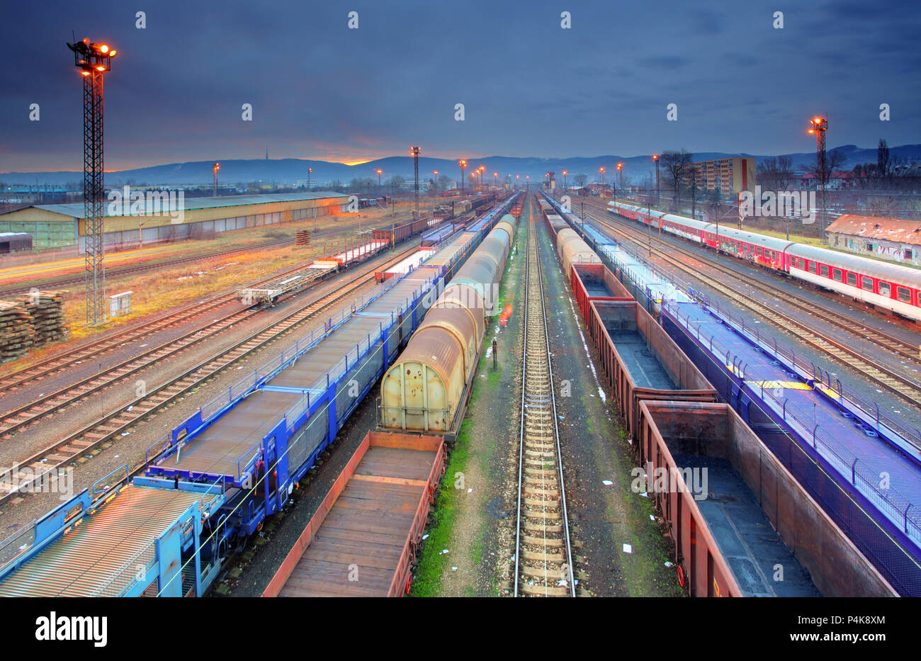 Train Freight transportation platform - Cargo transit Stock Photo
